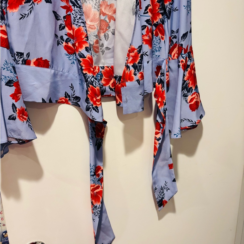 PARKER Blue Floral Blouse with Red Accents - Picture 2 of 4